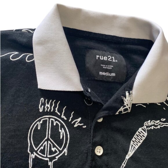 Rue21 Black & White Patterned Polo – Medium - Picture 2 of 3